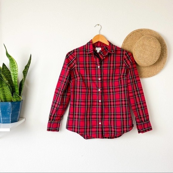 J. Crew Factory Red Tartan Plaid Button Down Shirt XS - Picture 3 of 7